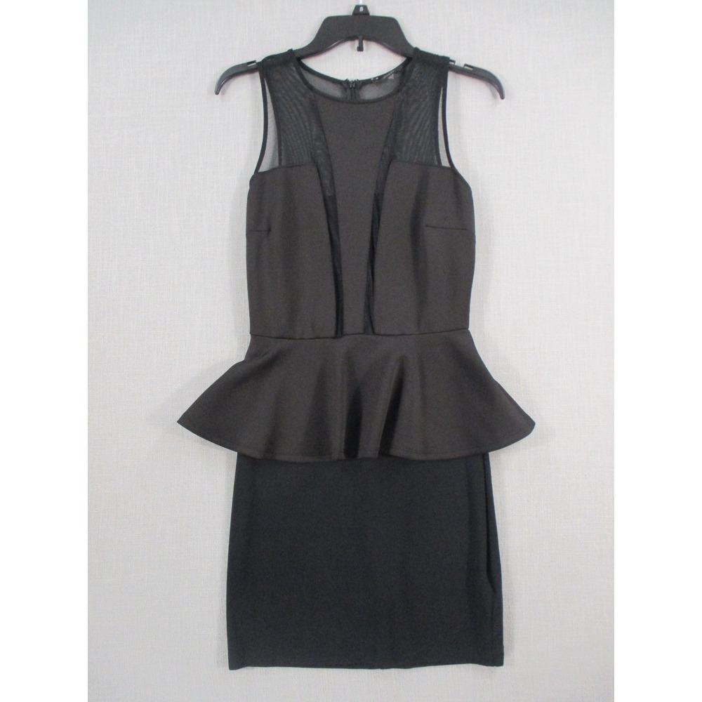 GUESS Womens Black Sleeveless Mesh Panel Peplum Mini Dress Size 6